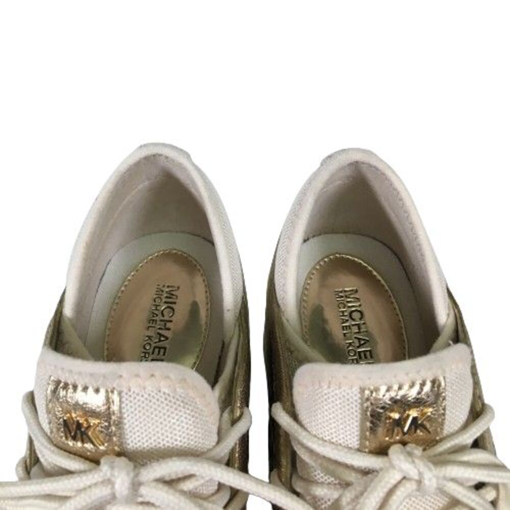 Michael Kors Liv Logo Trainer Extreme Wedge Ivory Brown Gold Womens Shoes Sz 8.5 - Picture 5 of 14